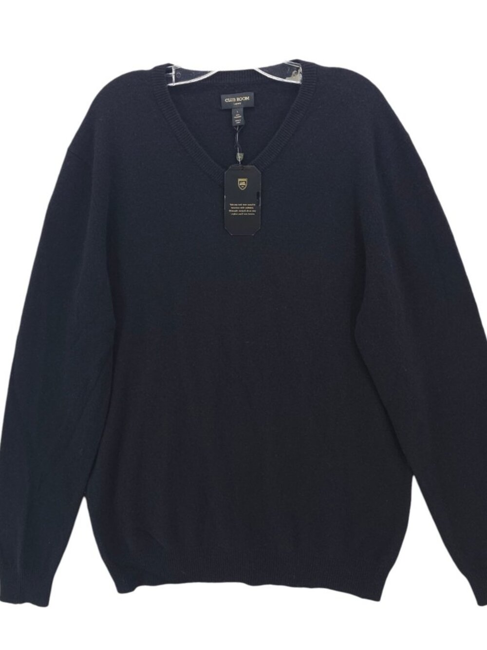 NWT CLUB ROOM LUXURY Men’s 100% Cashmere V-Neck Sweater Deep Black LARGE